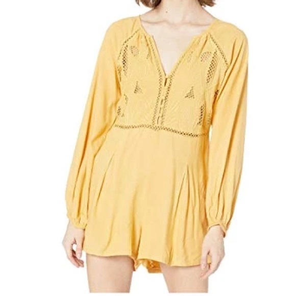 O'Neill Long Sleeve Lace Crochet V-Neck Ryana Yellow Romper (S) NWT - Picture 3 of 9